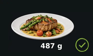 Teller auf der Waage mit Anzeige 487 g