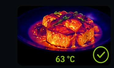 Thermografieaufnahme eines Tellers mit 63 °C